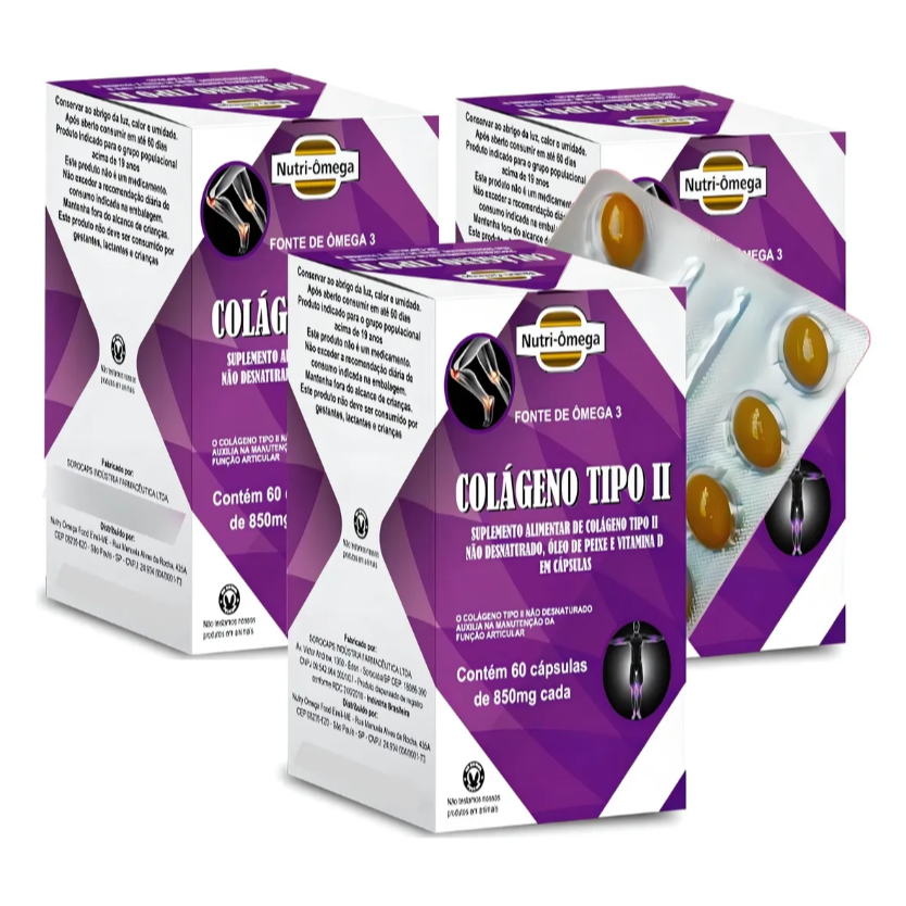 Kit 3 Colágeno Tipo 2 Suplemento Ômega 3 + Vitamina D Nutri