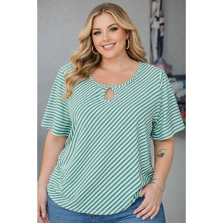 Blusa Plus Size Feminina Listrada Manga Curta Soltinha Decote Gota Casual Confortável Moda 2026 em Oferta na Shopee