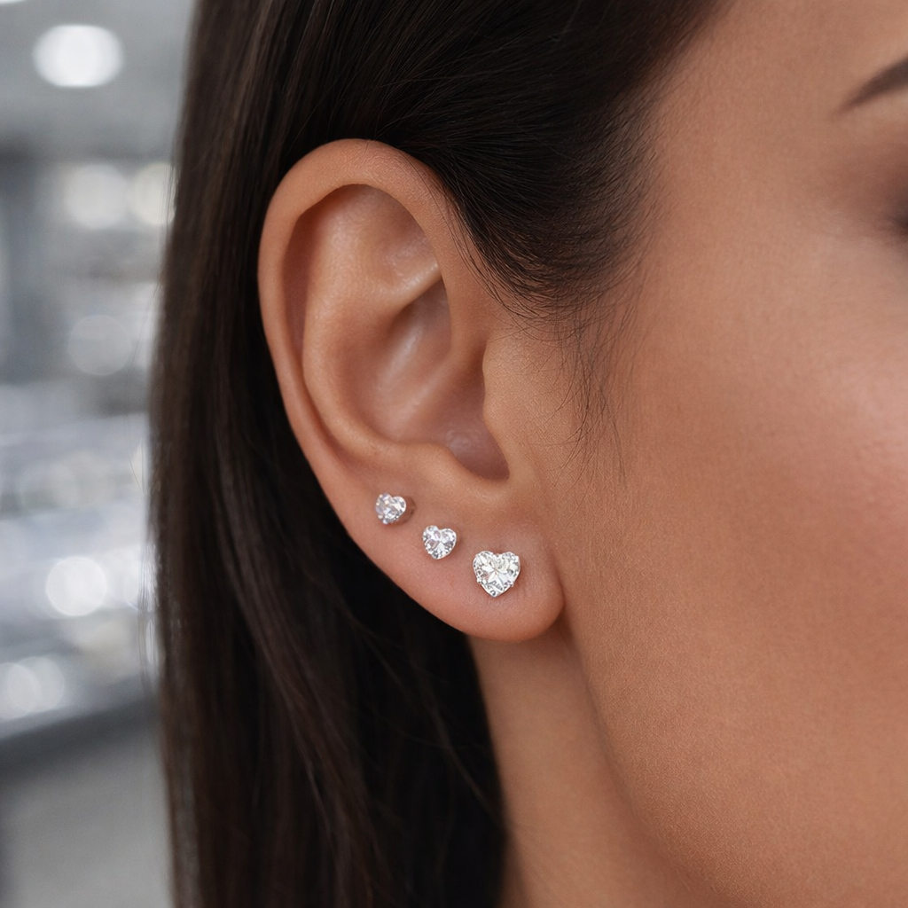 Brinco Prata 925 trio coração ponto de luz zircônia 3 4 e 5 mm em Oferta na Shopee