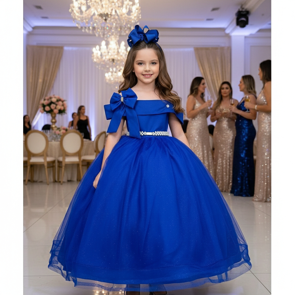 Vestido Longo de Festa Infantil Juvenil Club Elegancia Azul Royal