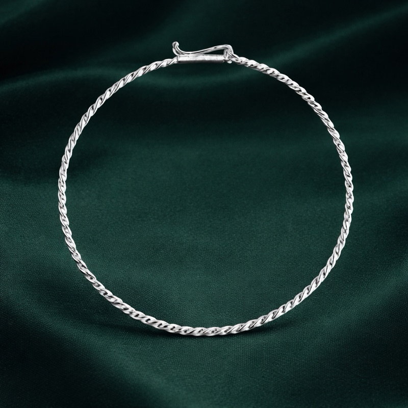 Bracelete Infantil Torcido em Prata 925 Legítima Delicado Criança