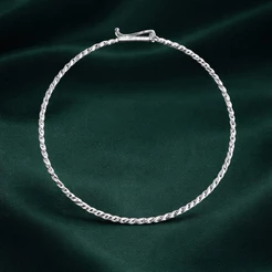 Bracelete Infantil Torcido em Prata 925 Legítima Delicado Criança
