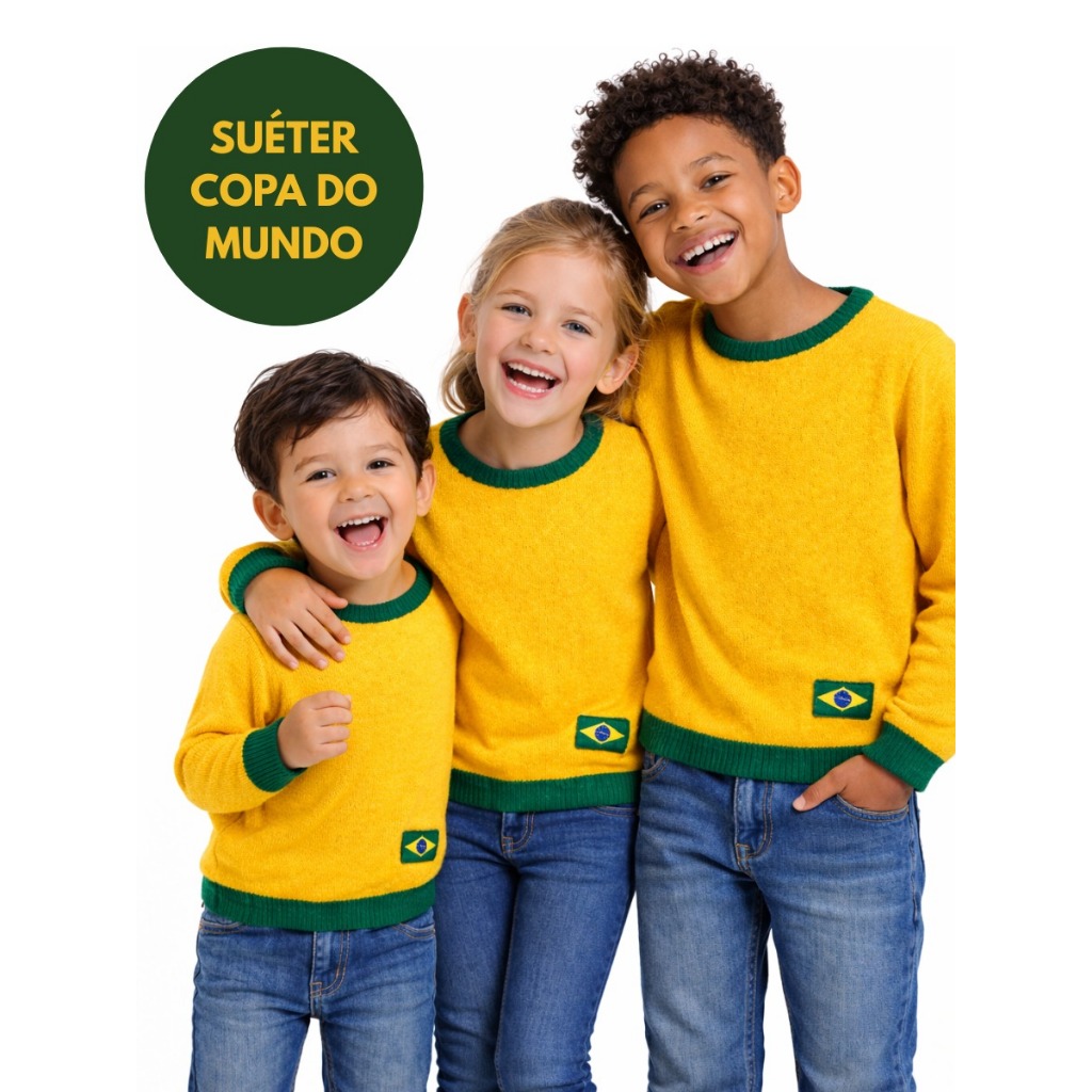 Suéter Tricô Brasil Infantil Torcida da Copa Tricot