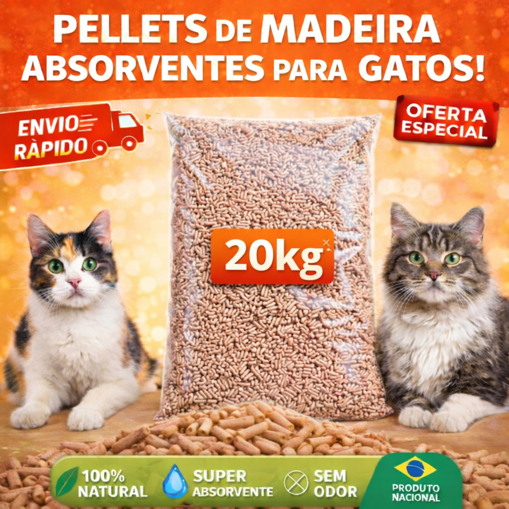 Granulado de Madeira Pellet Higiênico Biodegradável 20 KG - ALTA ABSORÇÃO