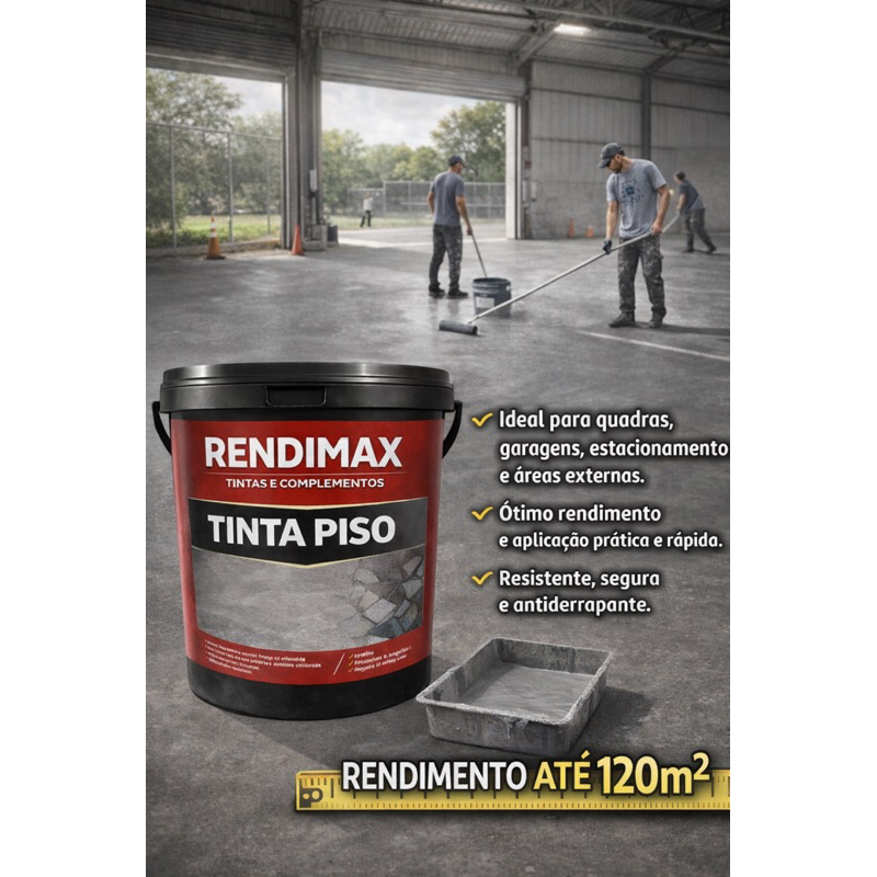 Tinta Piso 18KG Acrílica Base d'água Externa Interna Rendimax Concreto Chão reboco Rendimento alto