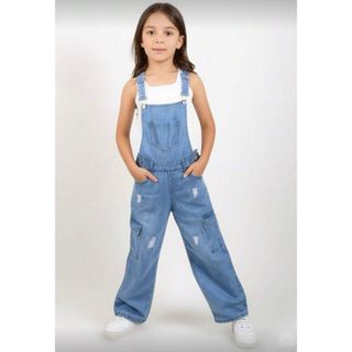 Jardineira Macacão Jeans Denim de Meninas Infantil Juvenil Estilosa Cargo Ajustável 10 ao 16 em Oferta na Shopee