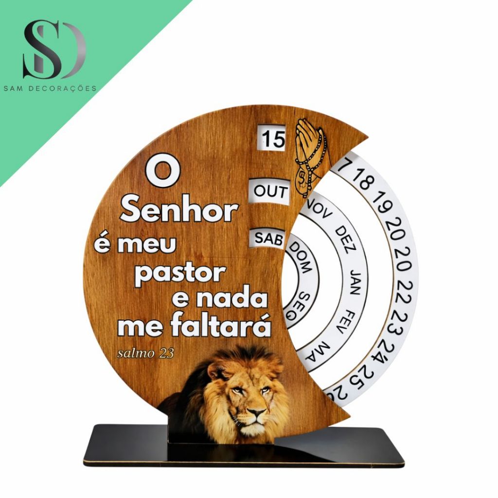 Calendário De Mesa Permanente Perpétuo Em Mdf Adesivado Nossa Senhora O Senhor é Meu Pastor