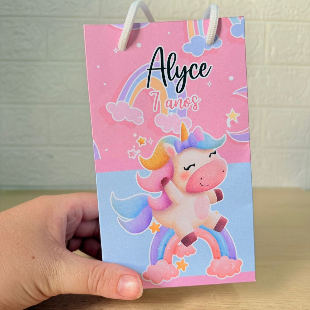 Sacolinha Surpresa Personalizada P  Unicornio cute Lembrancinha de Festa PEGUE E MONTE