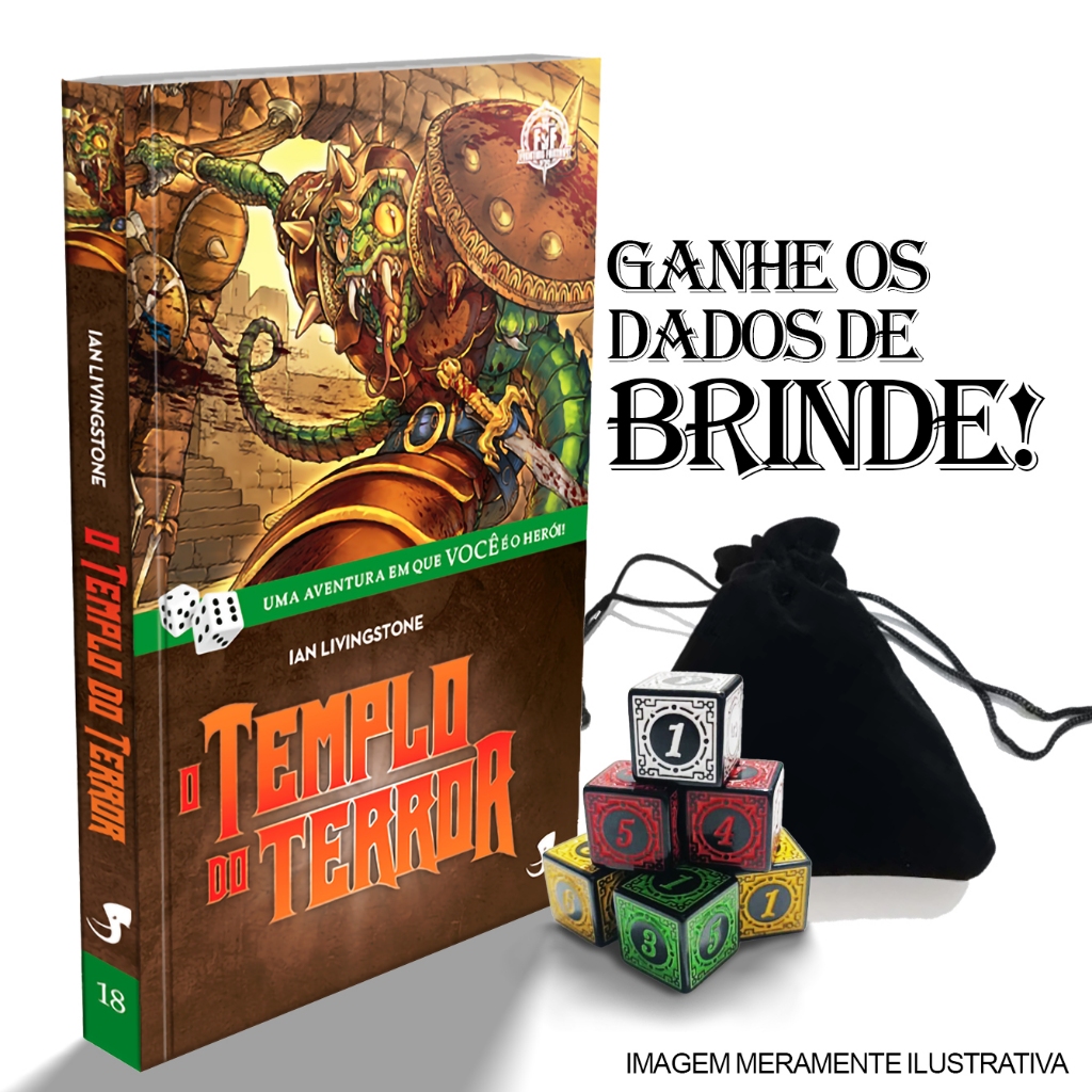 KIT - Livro Jogo FF 18 - O Templo do Terror - Série Fighting Fantasy + Dados para jogar