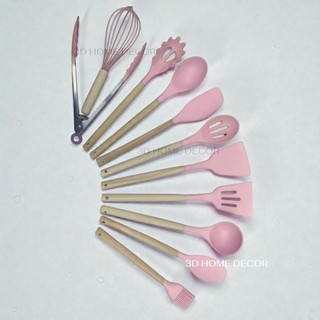 Jogo Completo Utensílios de Cozinha Silicone 11 Unidades Colher de Silicone Rosa Utensílios Cozinha Rosa