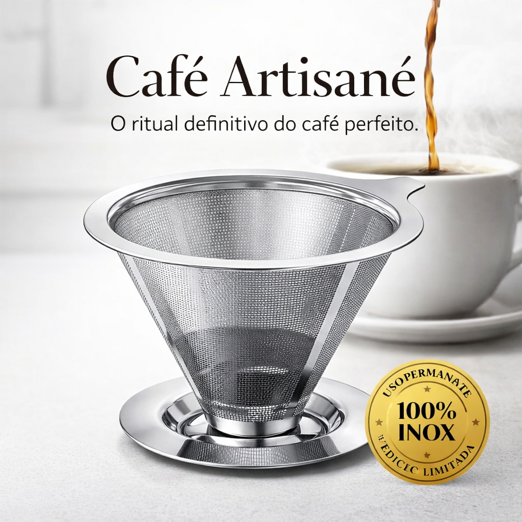Filtro Coador De Café Inox 103 - Com Pegador em Silicone - Peneira Aço Reutilizável - CH