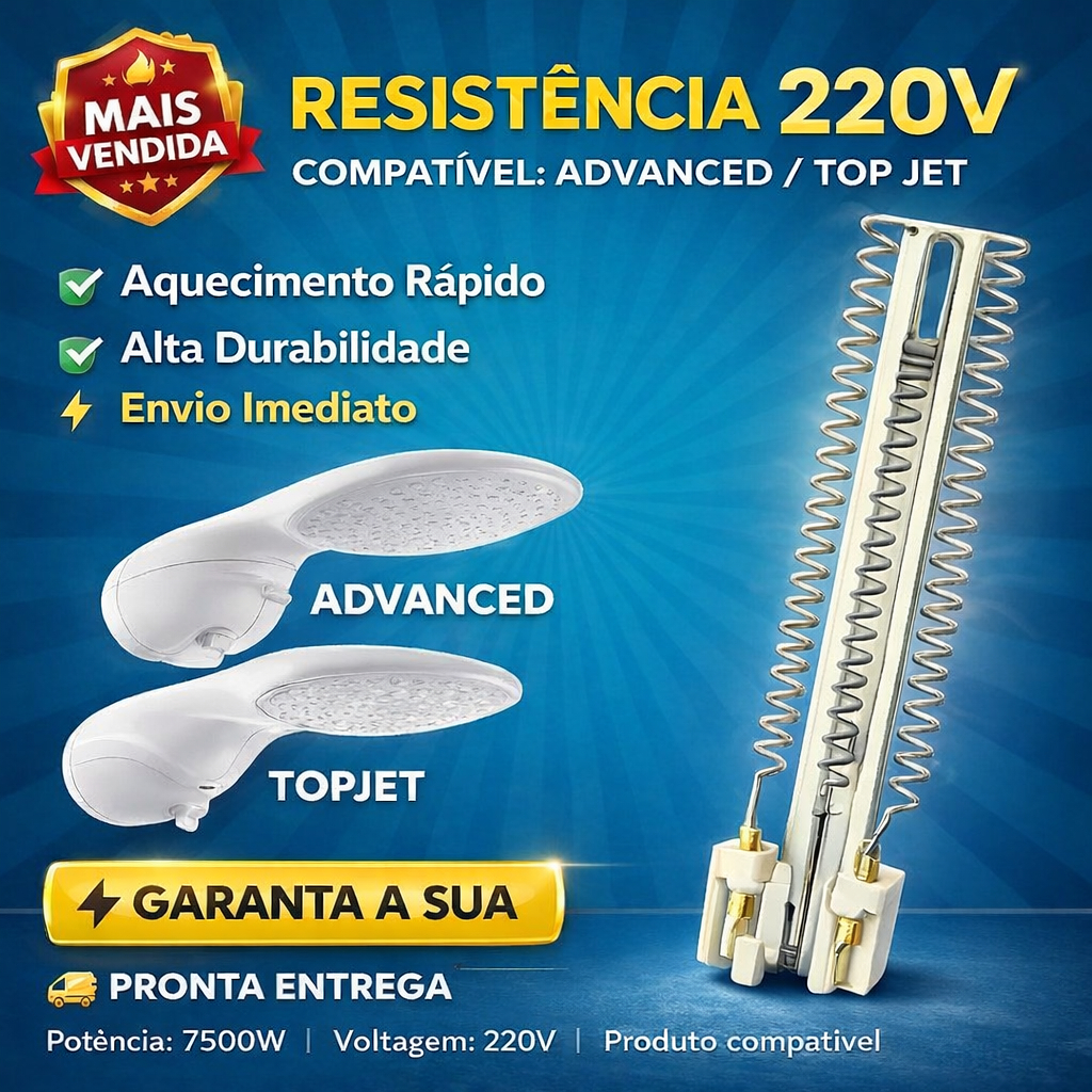 Resistência para Chuveiro Lorenzetti 220V (7500W) – Modelos: Advanced, Advanced Turbo, Top Jet em Oferta na Shopee