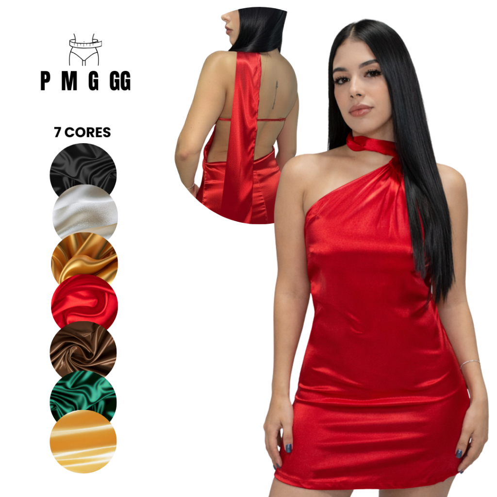Vestido de Cetim com Elastano Curto Costa Nua Elegante | Ajustável nas Costas | Festa & Noite