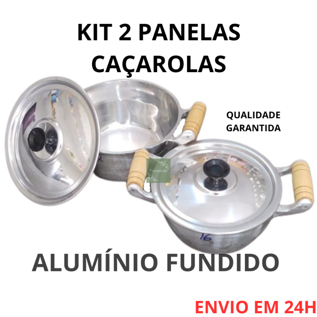 Kit 2 Panelas Caçarolas Pequenas de Alumínio Batido Grosso Fundido Tamanhos 16 e 18