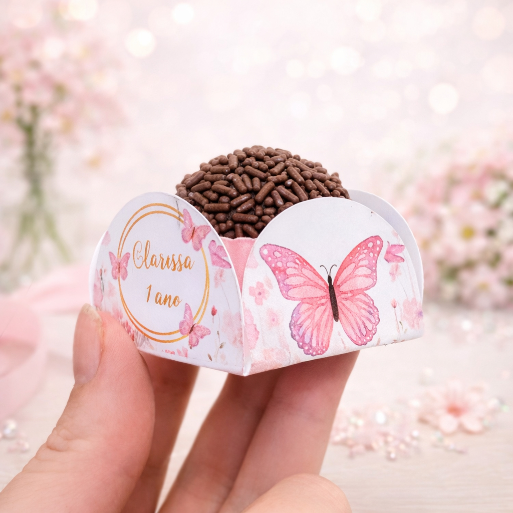 Forminhas para Doces Personalizado Jardim das Borboletas Rosa para Aniversario - Forminha Brigadeiro - Jardim Encantado