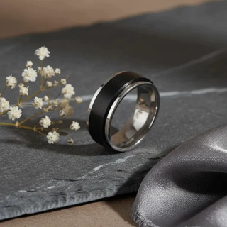 Anel Masculino De Aço Inox Com Detalhe Central Preto Giratório Design Moderno E Funcional em Oferta na Shopee