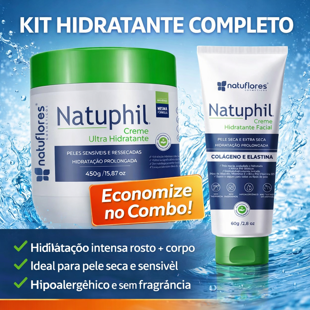 Kit Natuphil Hidratante Facial 60g + Corporal 450g Hipoalergênico Pele Seca e Sensível Combo ou Individual em Oferta na Shopee