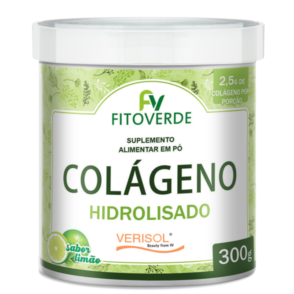 Colágeno Verisol Sabor Limão 300g Colágeno hidrolisado com Vitaminas Concentrado de Fácil Dissolução Fito Verde