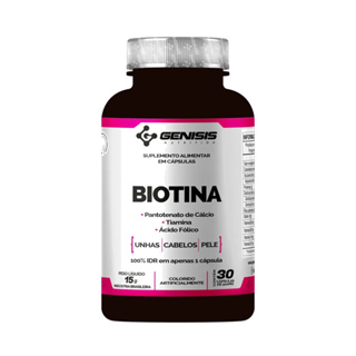 Biotina  30 Cápsulas  Vitamina Cabelos Unhas Pele Zero Glúten 100% Pura Genisis Nutrition em Oferta na Shopee