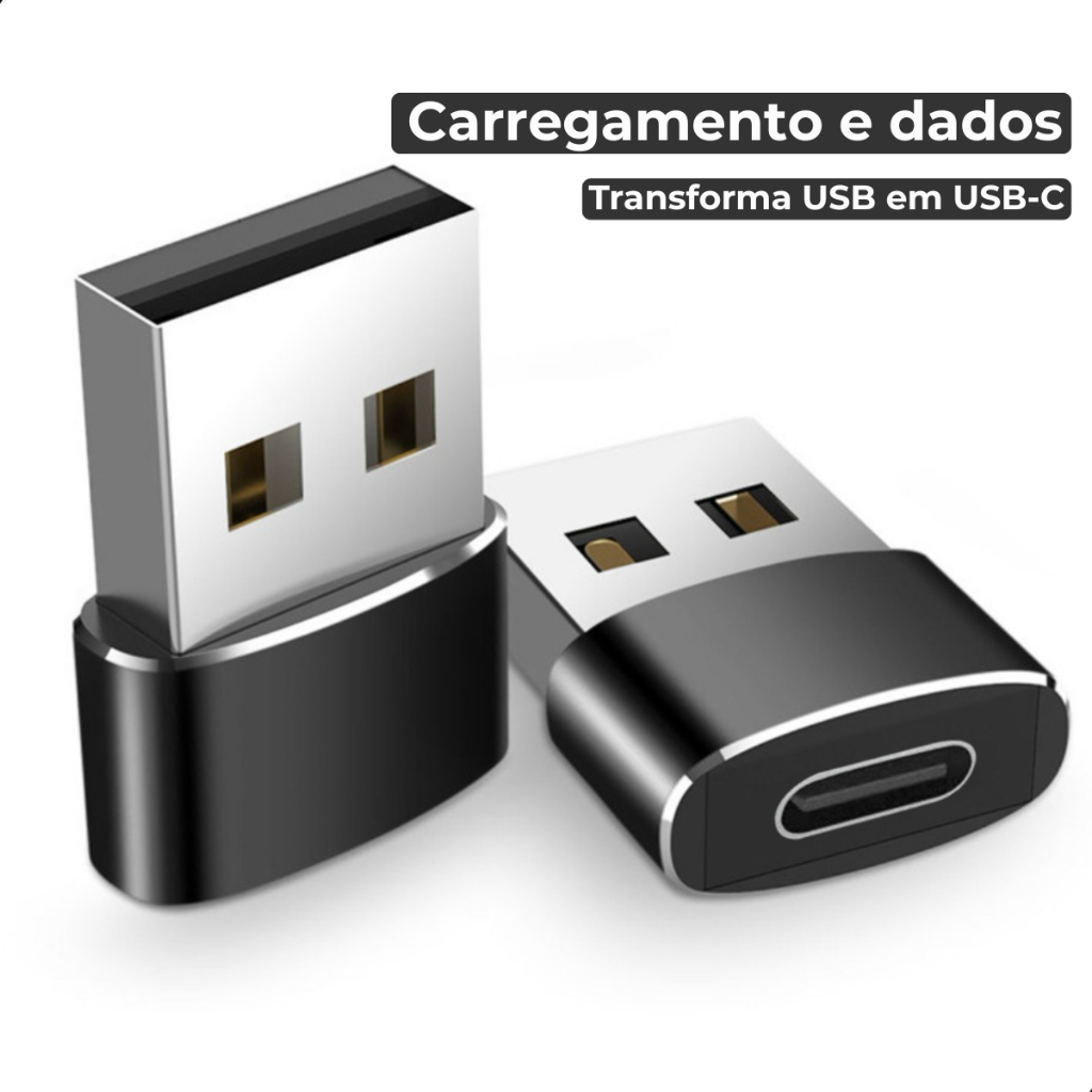 Adaptador USB-C Fêmea para USB 2.0 Macho Conversor Carregamento e Dados em Oferta na Shopee