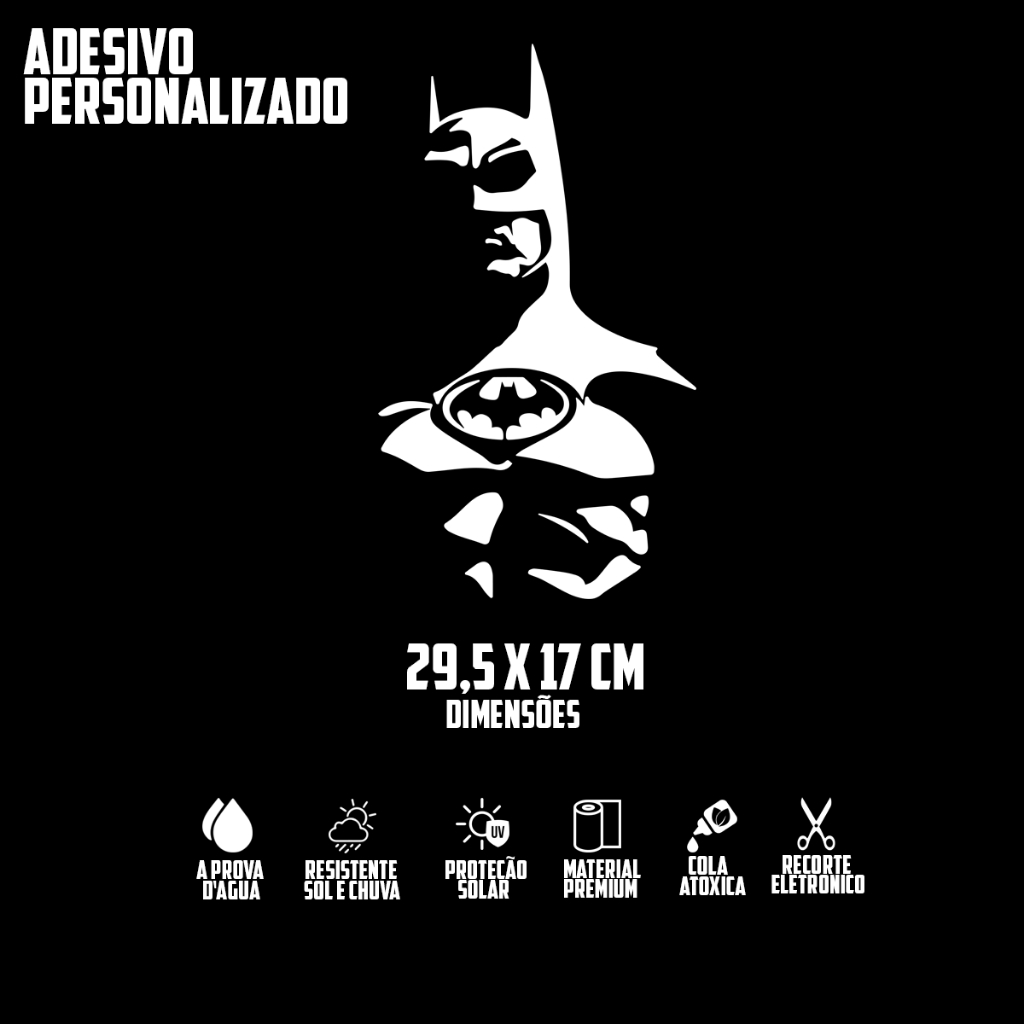 Adesivo Batman Vinil Preto Recorte Eletrônico 29,5x17cm Impermeável premium vinil