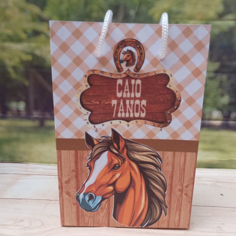 PEGUE E MONTE - Sacolinhas Cavalo personalizadas tamanho P/ lembrancinhas - Sacolinhas - Aniversário