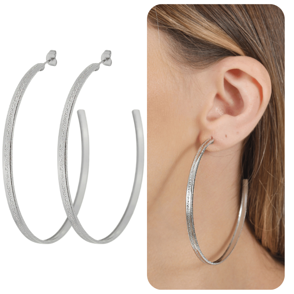Brinco de Argola Estampada Feminino Moda de Aço Cirúrgico Inoxidável Semijóia 100% Antialérgica