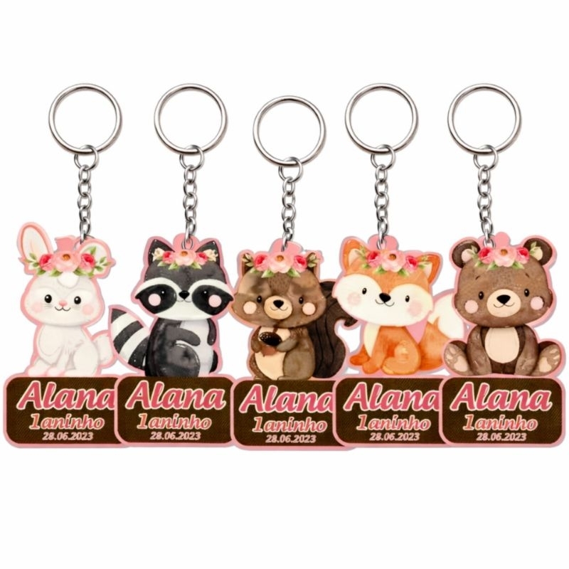 Chaveiro Personalizado Acrílico Lembrancinha Infantil Aniversário Personalizada Tema Bosque Encantado Chaveiro Festa