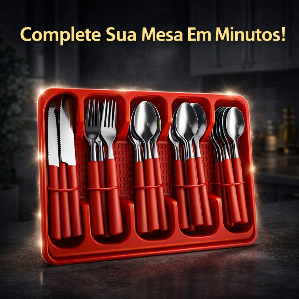 Sua Mesa Posta em Minutos | Jogo de Talheres 25 Peças Vermelho Aço Inox Resistente e Fácil de Limpar em Oferta na Shopee