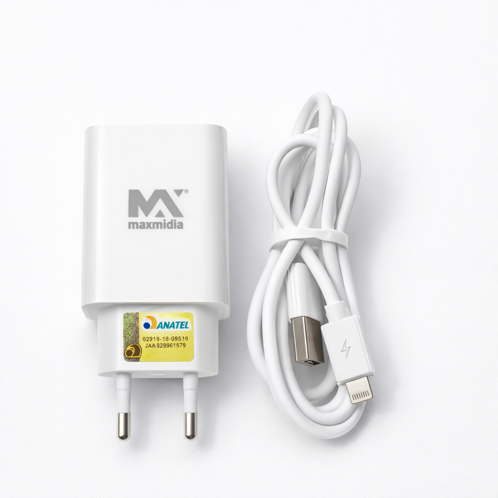 Carregador Turbo com Cabo IP e 1 entrada USB | Carregador de Celular Universal