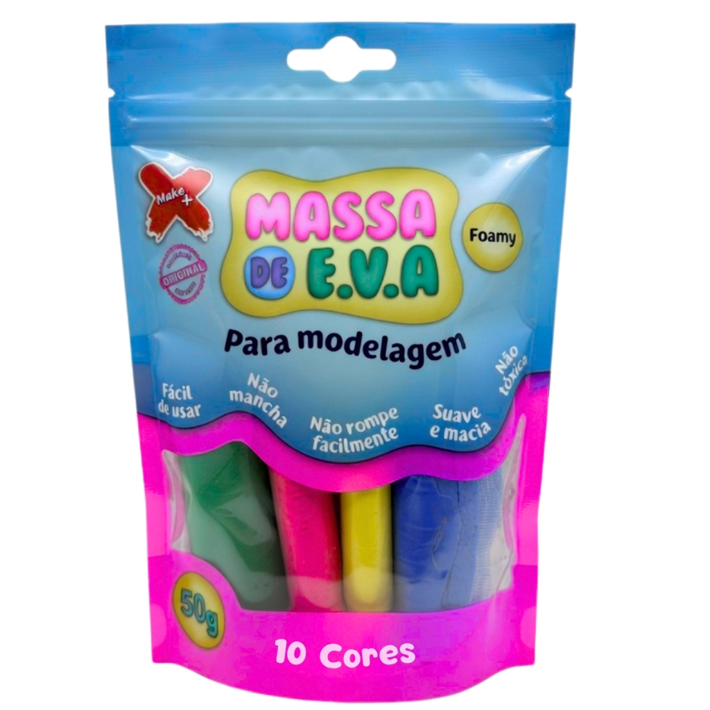 Massa de EVA Make+ 10 Cores para Modelar Atóxica Não Suja Slime Escola Brinquedo Educativo Criança