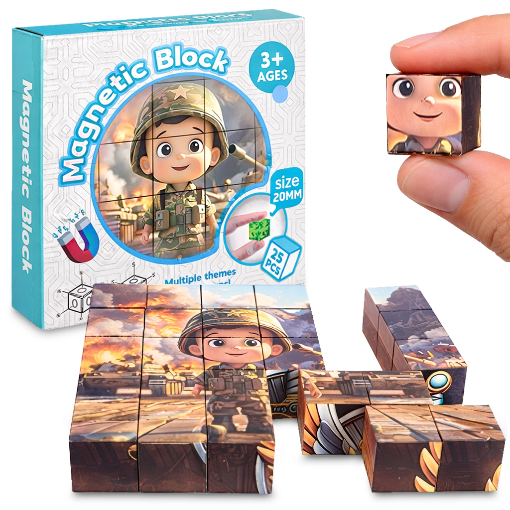 Blocos Magnéticos Quebra Cabeça 25 Peças Cubos Com Imã Jogo Puzzle Brinquedo Educativo Montessori
