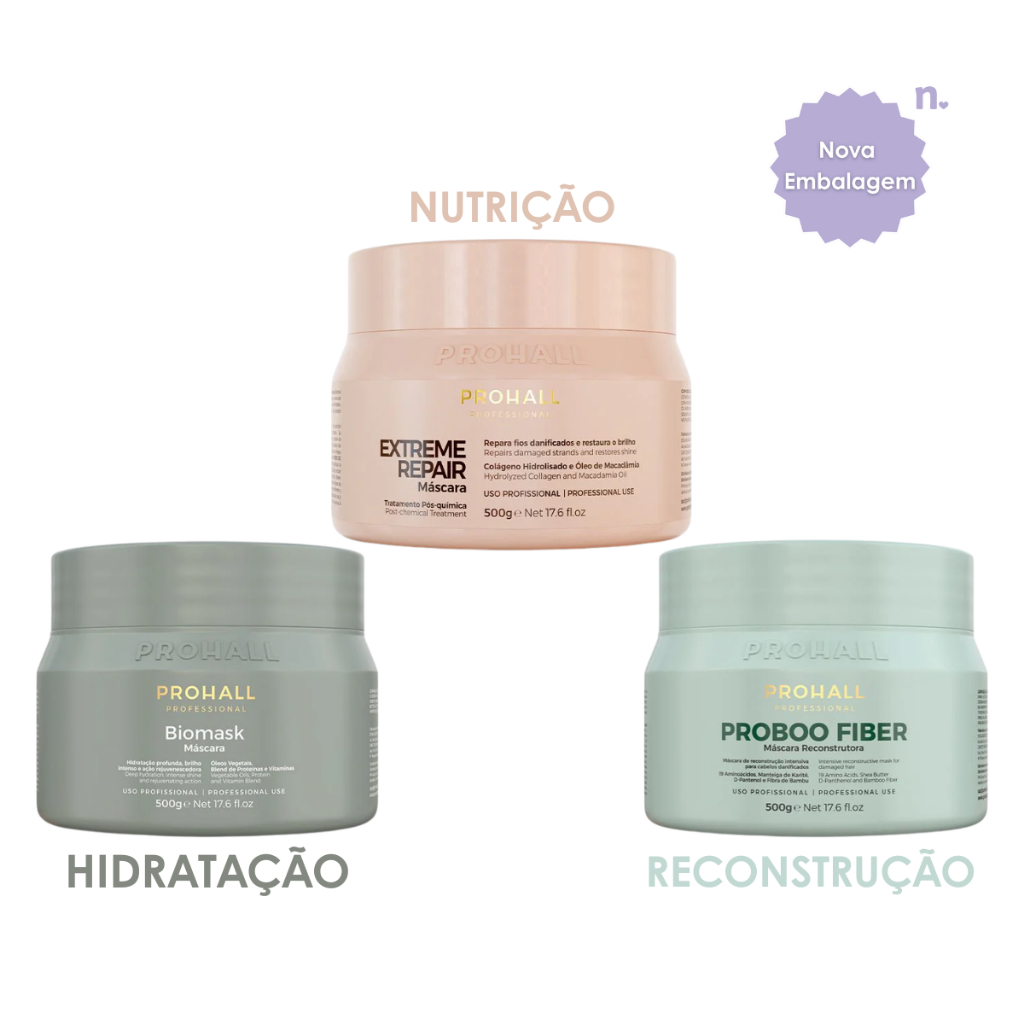 Cronograma Capilar Prohall Máscaras Biomask Proboo Fiber Extreme Repair 500g