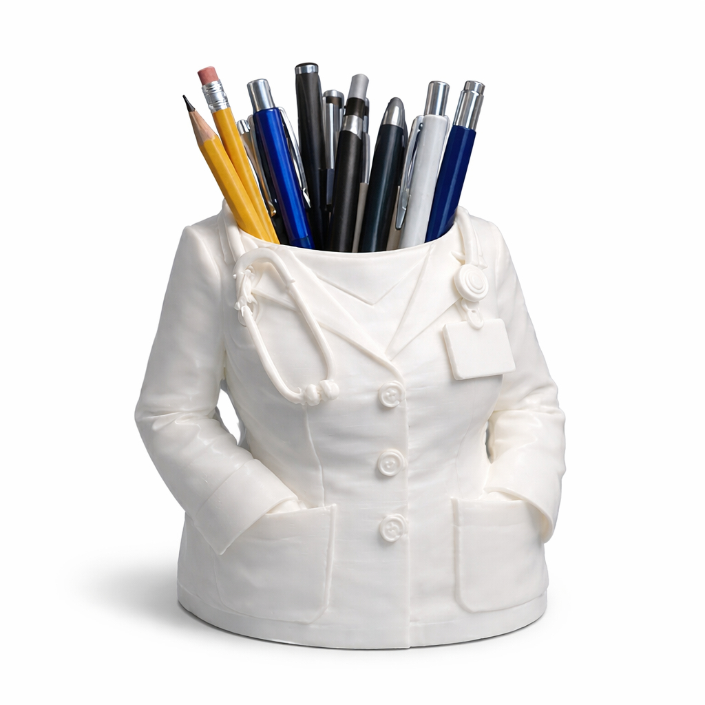 Porta Caneta de Mesa Personalizado Consultório Jaleco Feminino Enfermagem Médico 3D