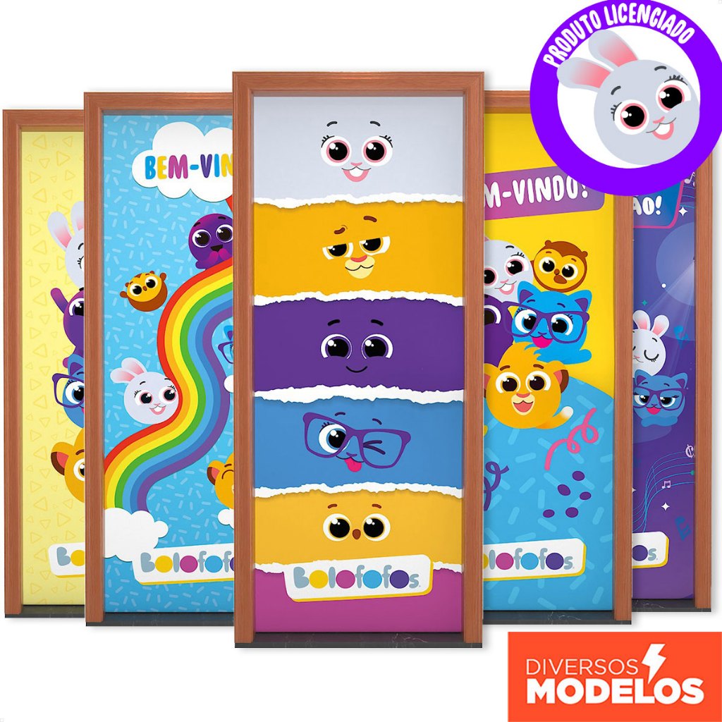 Capa de Porta Decorativa Infantil Bolofofos Em Tecido Sublimado 0,80x2,10m Veste Fácil - Licenciado