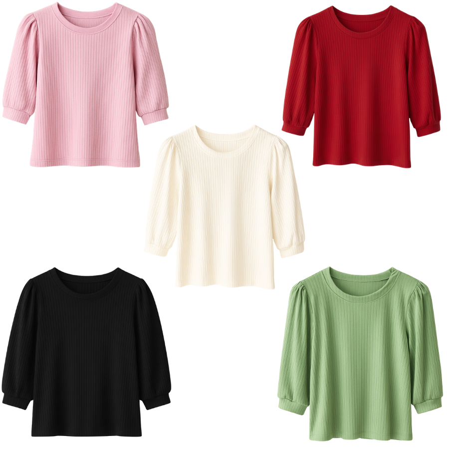 Kit 2 Blusas Feminina Manga Budante 3/4 Malha Canelado Zero Transparência Confortavel Caimento Gola Redonda