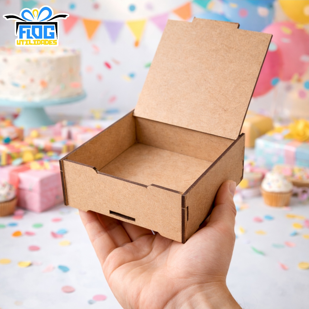 Kit  Com Caixas 10x10x03CM -13x13x04CM - 16x16x05CM Tampa Articulada Lembrancinhas Decorativa MDF - Caixa De Presente
