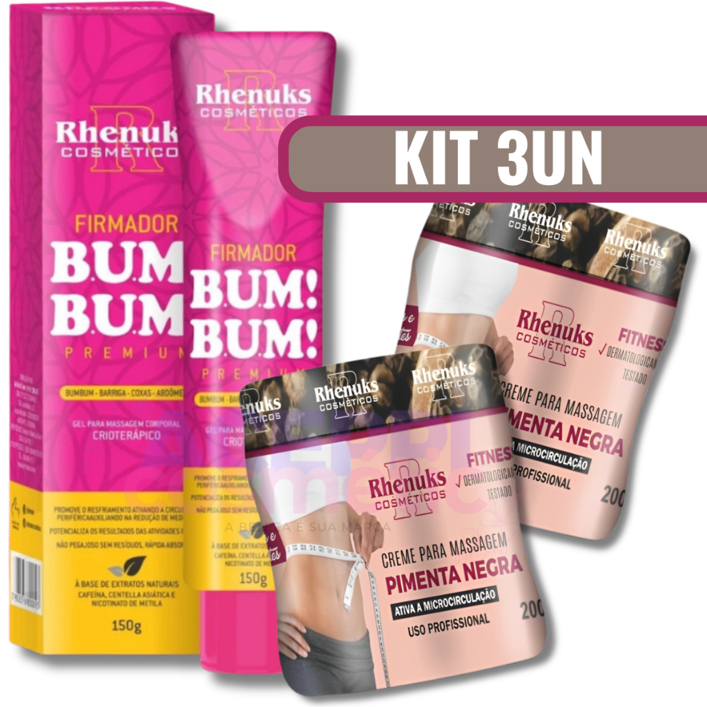 KIT BUMBUM PERFEITO Rhenuks - 2 Gel PIMENTA NEGRA 200GR + 1 FIRMADOR BUMBUM PREMIUM 150GR em Oferta na Shopee
