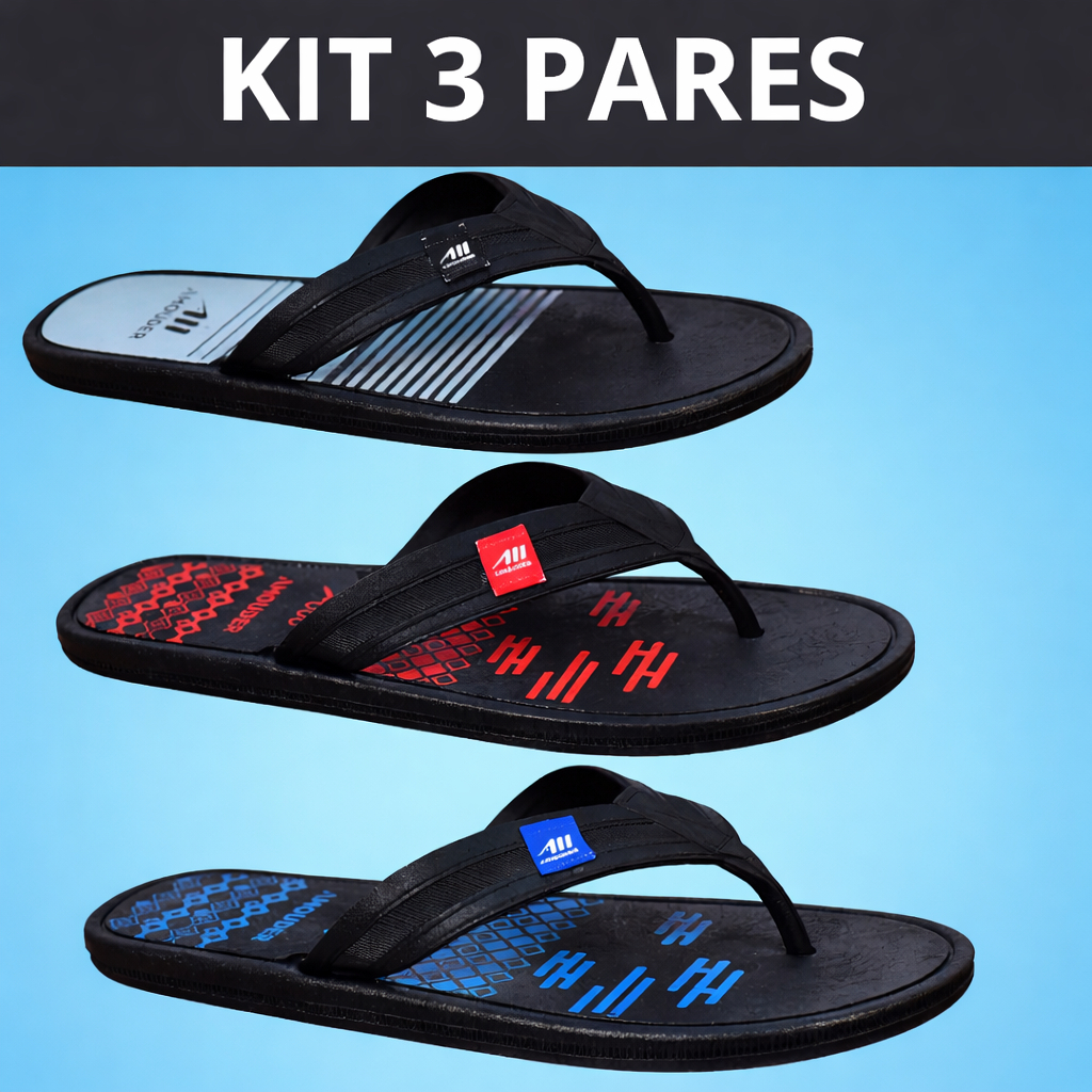 3 Pares de Chinelo Correia Grossa e Resistente Masculino Antiderrapante Confortável