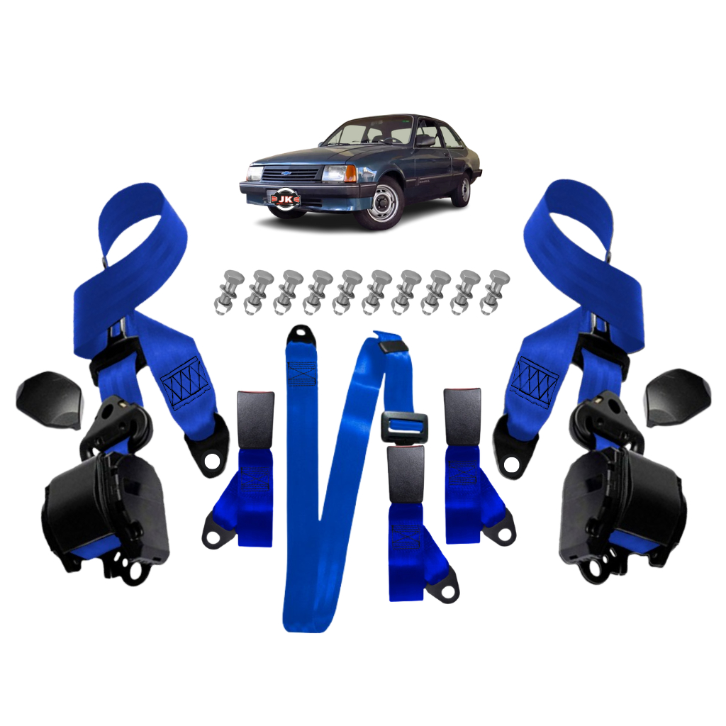 kit cinto de segurança 3 banco 2 retráteis 3 ponto 1 abdominal 2 ponto parafuso Chevette gm traseiro