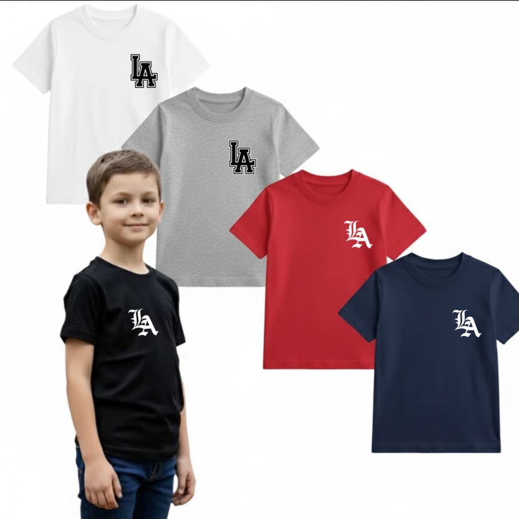 Conjunto 4 Camisetas Infantil Diversas Estampas e Cores Variadas Branco Cinza Vermelho Azul Marinho Material Premium