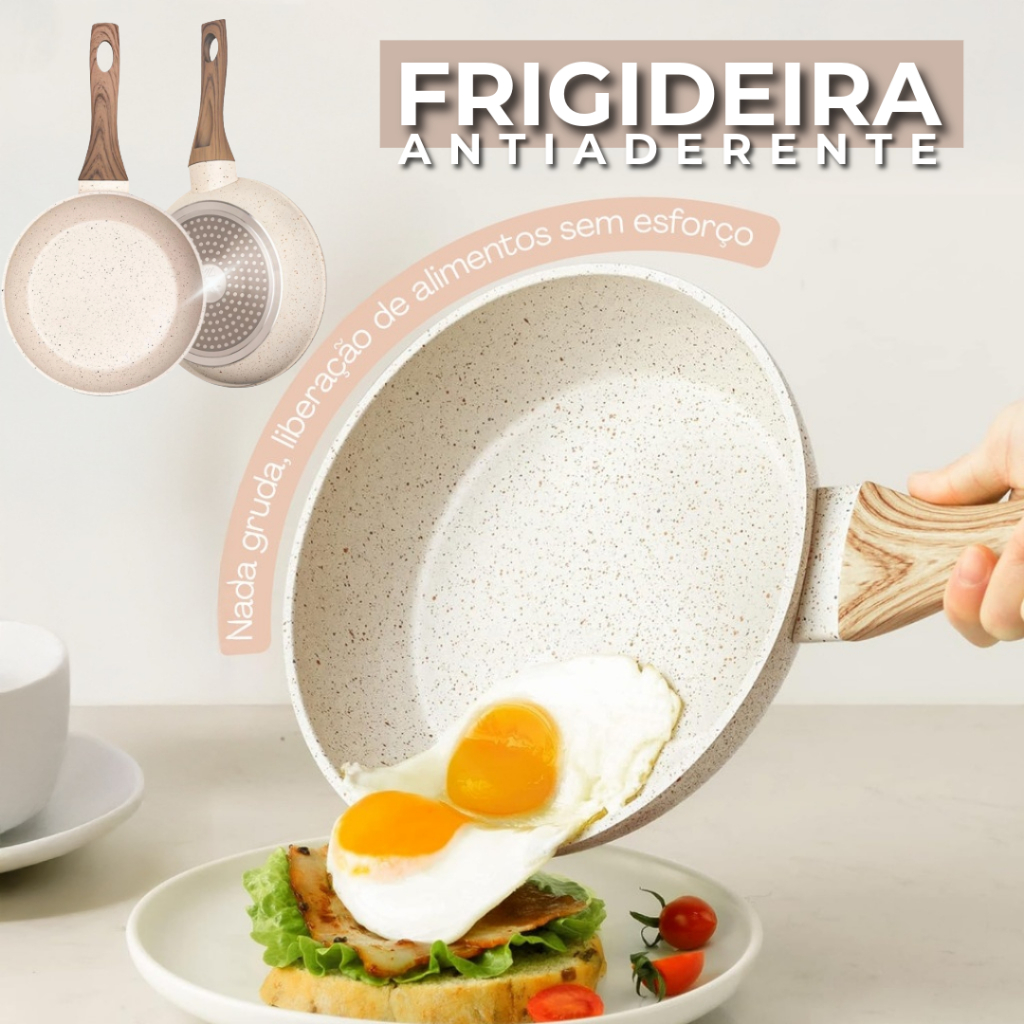 Imagem Frigideira Antiaderente Revestimento Cerâmico Fundo Triplo Não Usa Óleo Não Gruda Frigideira Granito Bege Vanilla