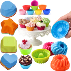 Forminhas Formas Silicone Cupcake Muffin Bolo Doces Vários Formatos Coloridas Kit com 6 ou 12 Peças