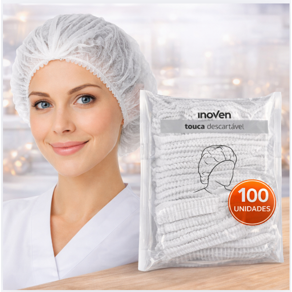 Touca TNT Branca Sanfonada  Cirúrgica Descartável Com Elástico Uso Profissional Kits 100 a 400 Unidades em Oferta na Shopee