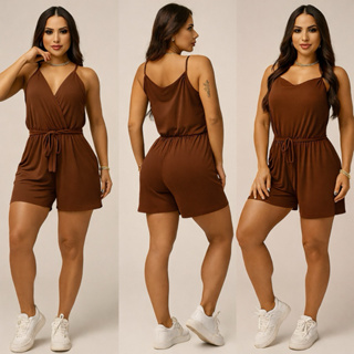 macaquinho elegante mais vendidos curto alça liso duas versões com laço casual shortinho em Oferta na Shopee