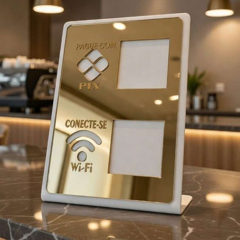 Placa Pix Display Mesa Balcão PIX Wifi Dupla Premium
