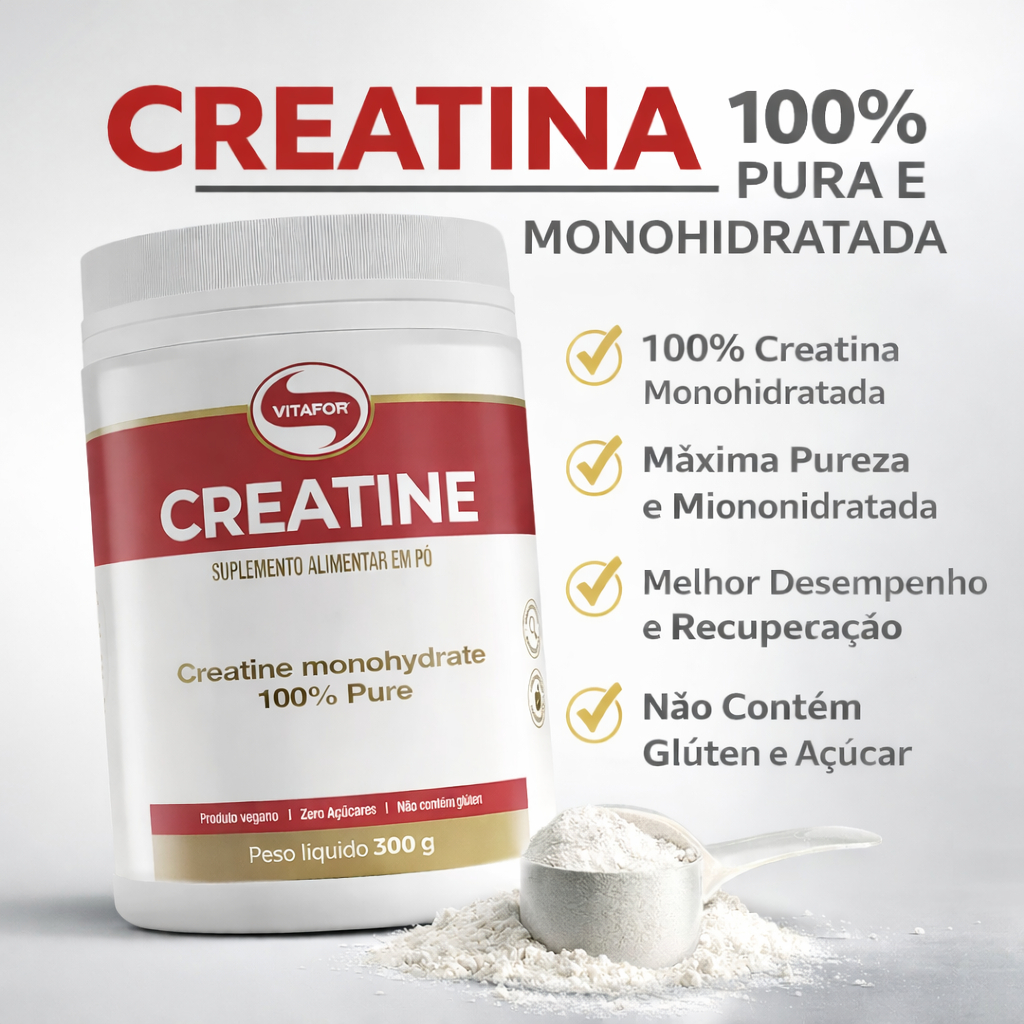 Creatina Monohidratada 100% Pura 300g Vitafor – Força e Desempenho em Oferta na Shopee