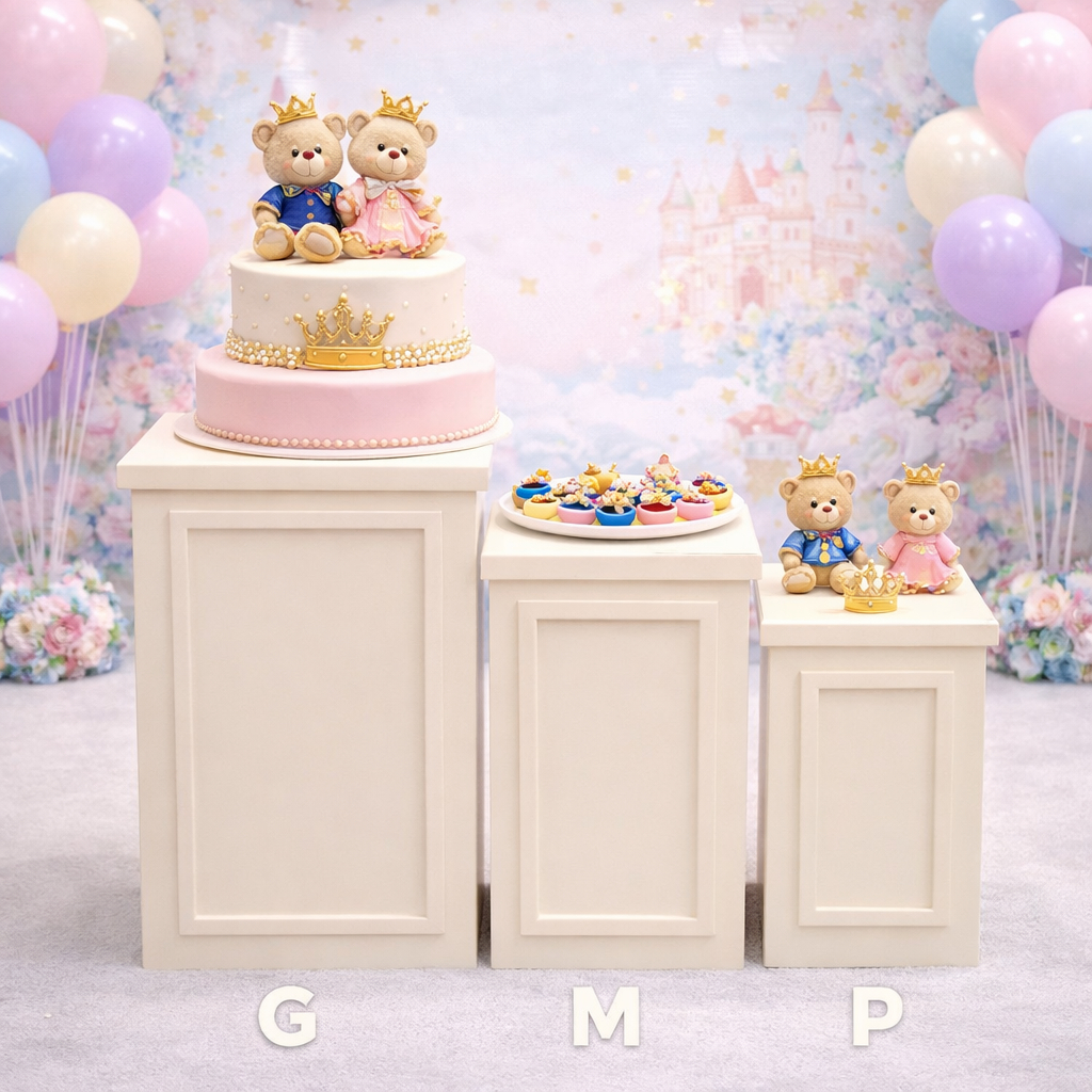 Trio Cubos Boiserie MDF Desmontável Mesa Festa Infantil Decoração Pegue e Monte Trio de Mesas G M P