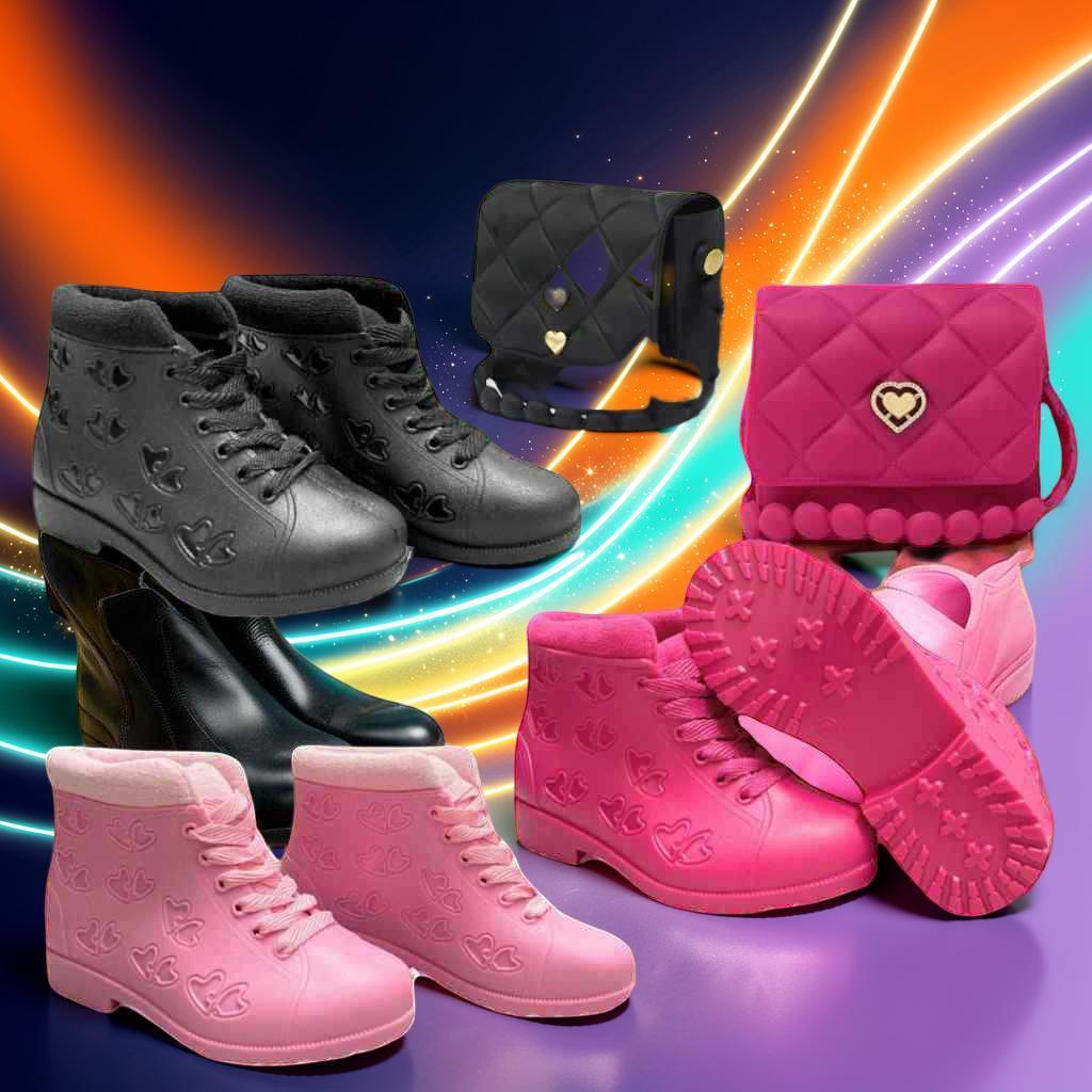 Conjunto Infantil Bota + Bolsinha Coração Feminino | Material Confortável E Impermeável OFFR