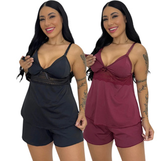 Baby Doll Amamentação Com Click Abre Fácil Gestante Pós Parto Pijama Para Amamentar Com Renda em Oferta na Shopee